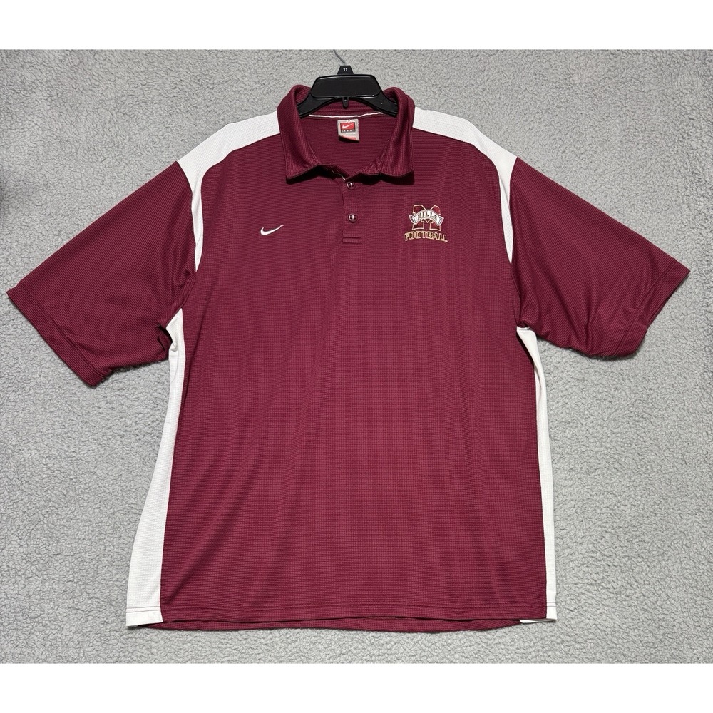 Vintage Nike Team Polo Shirt Mens 2XL Burgundy White Mens 2XL School Logo